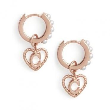 Olivia Burton Rose Gold Pearl C Initial Huggie Earrings - Rose Gold