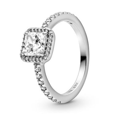 Pandora Square Silver Sparkle Halo Ring - 56