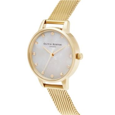 Olivia Burton Mother Of Pearl Pale Gold Mesh Watch