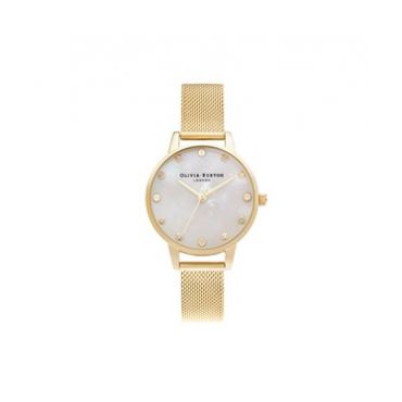 Olivia Burton Mother Of Pearl Pale Gold Mesh Watch