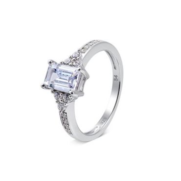 Argento Silver Crystal Solitaire Rectangle Ring - Ring Size 60