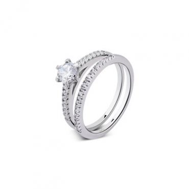 Argento Silver Double Band Solitaire Ring - 58