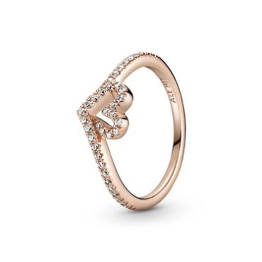 Pandora Rose Sparkling Wishbone Heart Ring - 54