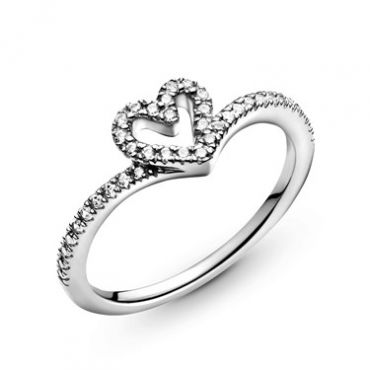 Pandora Sparkling Wishbone Heart Ring - 58