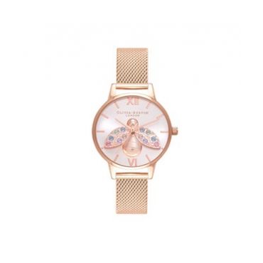 Olivia Burton Rainbow Bee Rose Gold Mesh Watch