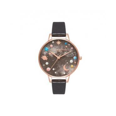 Olivia Burton Black & Rose Gold Planet Watch