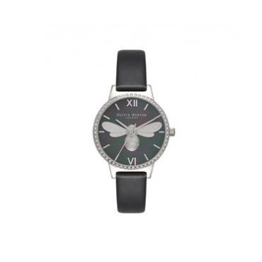 Olivia Burton Black & Silver Sparkle Bee Watch - Silver