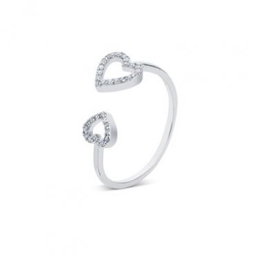 August Woods Silver Double Heart Adjustable Ring - Silver