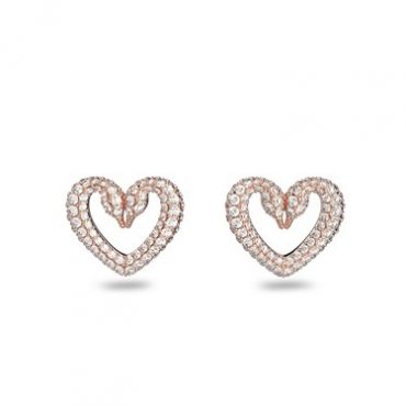 Swarovski Una Rose Gold Swan Heart Earrings