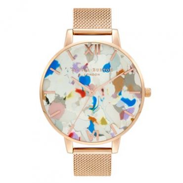 Olivia Burton Pop Art Red + Rose Gold Mesh Strap Watch Set - Rose Gold