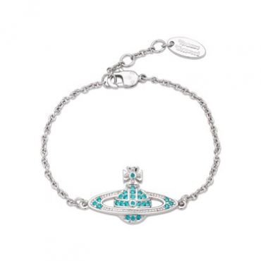 Vivienne Westwood Blue Crystal Mini Bas Relief Bracelet - Silver