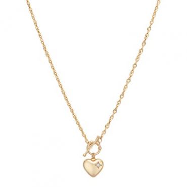 August Woods Gold Crystal Heart T-bar Necklace - Gold