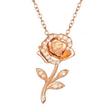 Disney Princess Belle Crystal Rose Necklace - Rose Gold