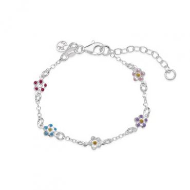 Argento Recycled Silver Childrens Colourful Flower Bracelet - 17cm