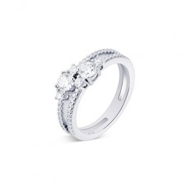Argento Silver Crystal Double Band Ring - 58