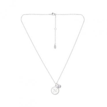 Karma Silver Letter N Coin Necklace - Silver