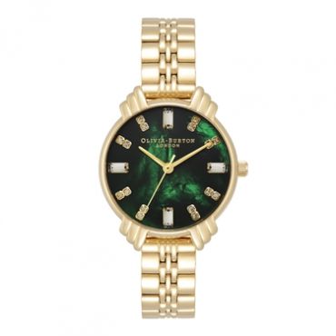 Olivia Burton Art Deco Green & Gold Bracelet Watch