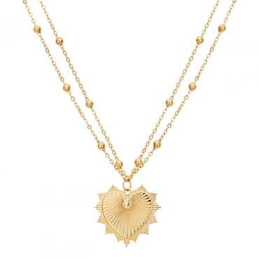 Over & Over Gold Sacred Heart Medallion Necklace - 40cm