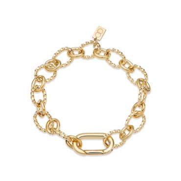 Over & Over Gold Textured Figaro Charm Bracelet - 18cm