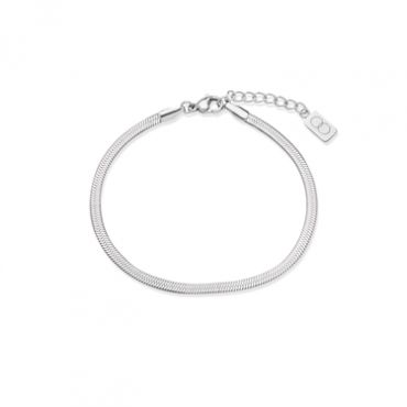 Over & Over Silver Steel Flat Snake Bracelet - 17.5cm