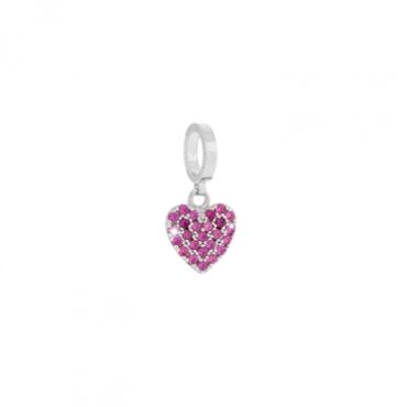 Rebecca Silver Pink Crystal Heart Charm - Silver