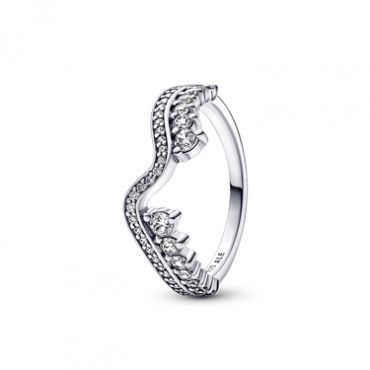 Pandora Sparkling Asymmetric Wave Ring - 56