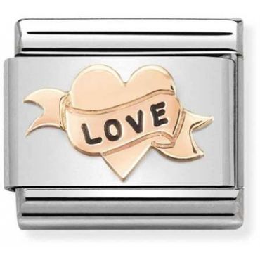 Nomination Rose Gold Love Heart Script Charm