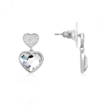 August Woods Silver Crystal Heart Drop Earrings - Silver