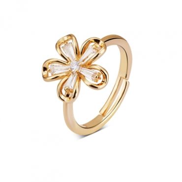 August Woods Gold Floral Crystal Adjustable Ring - Adjustable