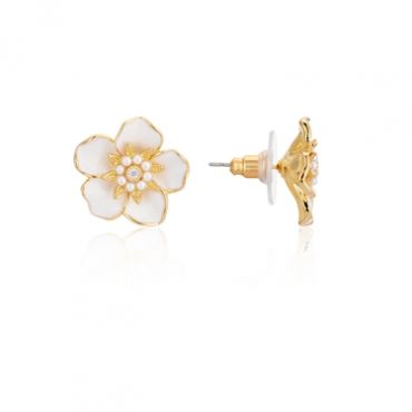 August Woods Gold & White Flower Stud Earrings - Gold