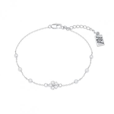 August Woods Silver & Pink Flower Pearl Bracelet - 17.5cm