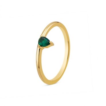 Argento Gold + Green Crystal Simple Ring - 52