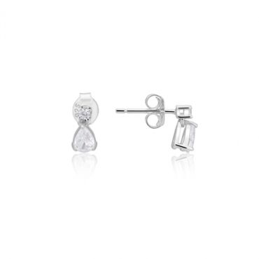 Argento Silver Crystal Pear Drop Stud Earrings - Silver