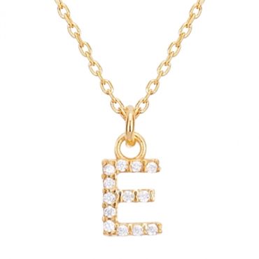 Argento Recycled Gold Letter Cubic Zirconia Necklace - Letter E
