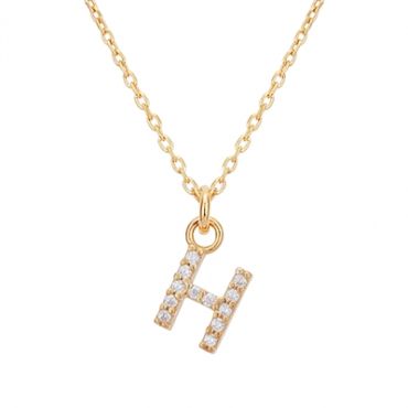 Argento Recycled Gold Letter Cubic Zirconia Necklace - Letter H