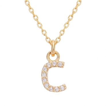 Argento Recycled Gold Letter Cubic Zirconia Necklace - Letter C
