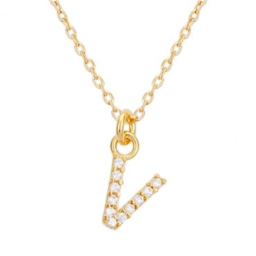Argento Recycled Gold Letter Cubic Zirconia Necklace - Letter V