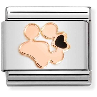 Nomination Rose Gold Paw Print + Black Heart Charm