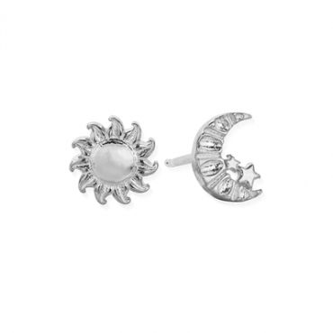 ChloBo Silver Sun & Moon Asymmetric Earrings - Silver