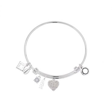 Karma Silver Mum Crystal Heart Bangle - Adjustable