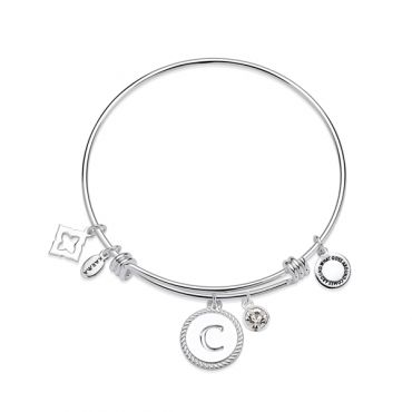 Karma Silver Letter Coin Bangle - Letter C