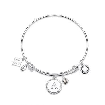 Karma Silver Letter Coin Bangle - Letter A