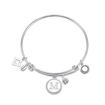 Karma Silver Letter Coin Bangle - Letter M