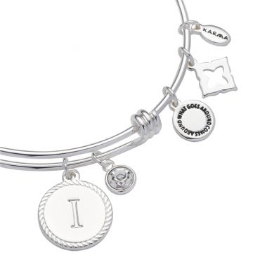Karma Silver Letter Coin Bangle - Letter I