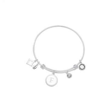 Karma Silver Letter Coin Bangle - Letter F