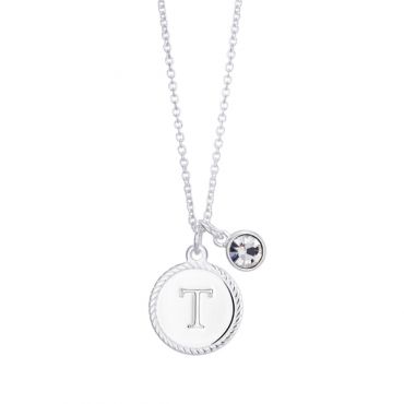 Karma Silver Letter Coin Necklace - T