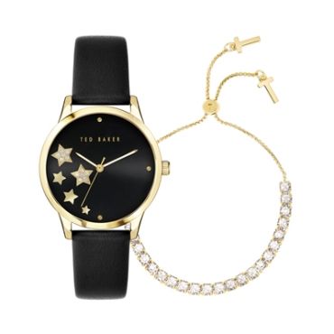 Ted Baker Black + Gold Crystal Stars Watch Gift Set - Gold