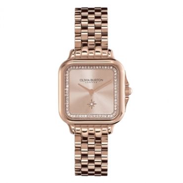 Olivia Burton Carnation Gold Square Sunray Dial Vintage Rose Crystal Watch