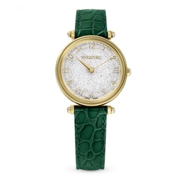 Swarovski Crystalline Wonder Green Leather Gold-Tone Watch