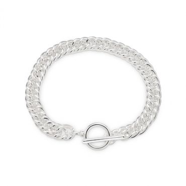 August Woods Silver Curb Chain T-Bar Bracelet - 19cm